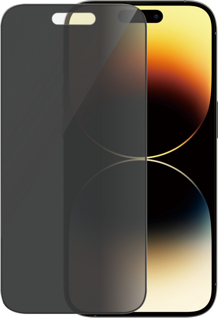 PanzerGlass Ultra Wide Fit Privacy-skjermbeskytter, iPhone 14 Pro, svart ramme