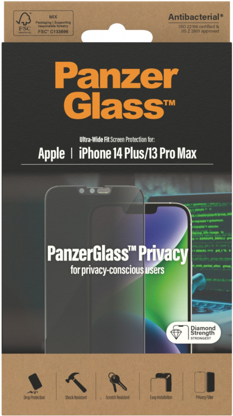 PanzerGlass Skjermbeskytter for personvern, iPhone 14 Plus / 13 Pro Max, svart ramme PanzerGlass Skjermbeskytter for personvern, iPhone 14 Plus / 13 Pro Max, svart ramme
