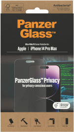 PanzerGlass Ultra Wide Fit Privacy-skjermbeskytter, iPhone 14 Pro Max, svart ramme