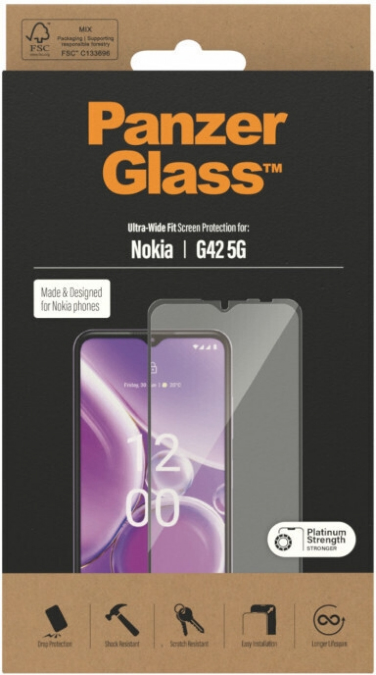 PanzerGlass Ultra-wide Fit panserglass, Nokia G42 5G, svart ramme
