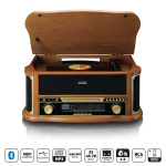 Lenco Retro platespiller i tre med Bluetooth® AM/FM-radio, USB-koding, CD-spiller, kassettspiller og innebygde høyttalere Lenco Retro platespiller i tre med Bluetooth® AM/FM-radio, USB-koding, CD-spiller, kassettspiller og innebygde høyttalere
