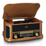 Lenco Retro platespiller i tre med Bluetooth® AM/FM-radio, USB-koding, CD-spiller, kassettspiller og innebygde høyttalere Lenco Retro platespiller i tre med Bluetooth® AM/FM-radio, USB-koding, CD-spiller, kassettspiller og innebygde høyttalere