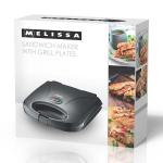 MELISSA Sandwichmaker | 750 W | Grillplater | Automatisk temperaturkontroll | Non-stick-belegg | Svart