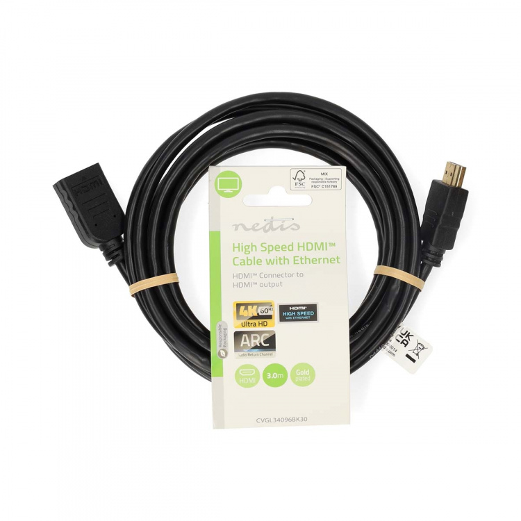 Nedis High Speed HDMI ™ kabel med Ethernet | HDMI ™ -kontakt | HDMI™ Output | 4K@60Hz | ARC | 10.2 Gbps | 3.00 m | Rund | PVC | Sort | Label Nedis High Speed HDMI ™ kabel med Ethernet | HDMI ™ -kontakt | HDMI™ Output | 4K@60Hz | ARC | 10.2 Gbps | 3.00 m | Rund | PVC | Sort | Label