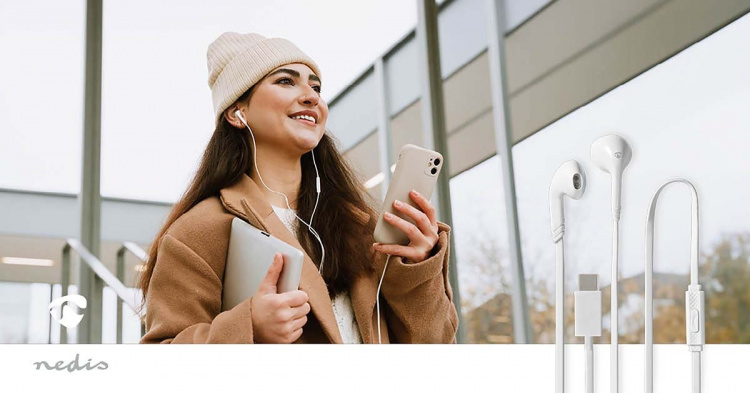Nedis Wired øretelefoner | USB-C™ | Kabellengde: 1.20 m | Innebygd mikrofon | Volumkontroll | Hvit