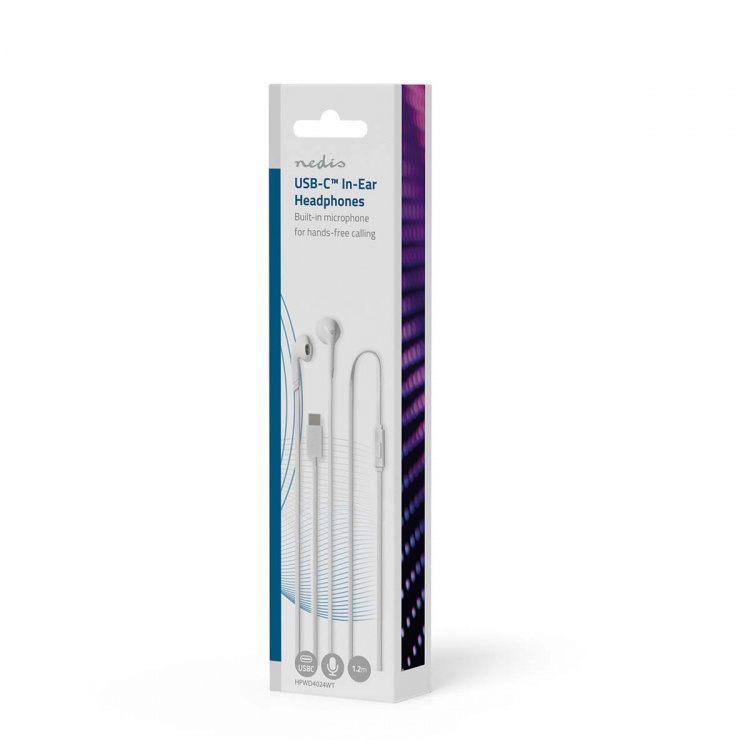 Nedis Wired øretelefoner | USB-C™ | Kabellengde: 1.20 m | Innebygd mikrofon | Volumkontroll | Hvit