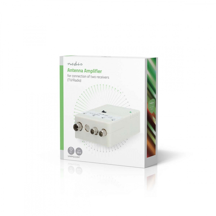 Nedis CATV forsterker | Forsterkning: 25 dB | 47 - 694 MHz | Antall utganger: 2 | Forsterkningskontroll | Hvit