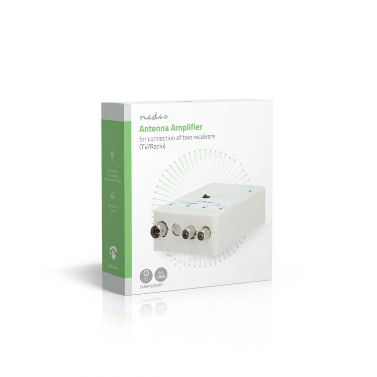 Nedis CATV forsterker | Forsterkning: 25 dB | 47 - 694 MHz | Antall utganger: 2 | Forsterkningskontroll | Hvit