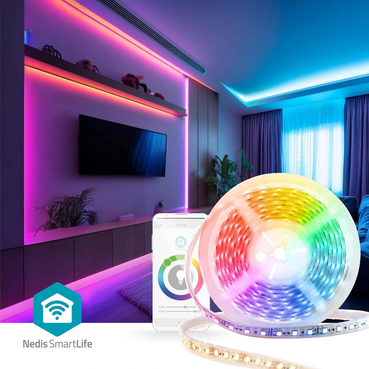 Nedis SmartLife LED-Stripe | Kald Hvit / RGB / Varm Hvit | SMD | 5.00 m | IP21 | 2700 - 6500 K | 960 lm | Android™ / IOS Nedis SmartLife LED-Stripe | Kald Hvit / RGB / Varm Hvit | SMD | 5.00 m | IP21 | 2700 - 6500 K | 960 lm | Android™ / IOS