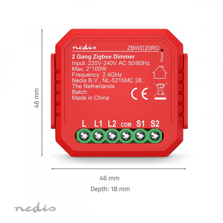 Nedis SmartLife Innebygd Modul | Dobbel triac-dimmer | 2 x 100 W | Terminalforbindelse | App tilgjengelig for: Android™ / IOS Nedis SmartLife Innebygd Modul | Dobbel triac-dimmer | 2 x 100 W | Terminalforbindelse | App tilgjengelig for: Android™ / IOS
