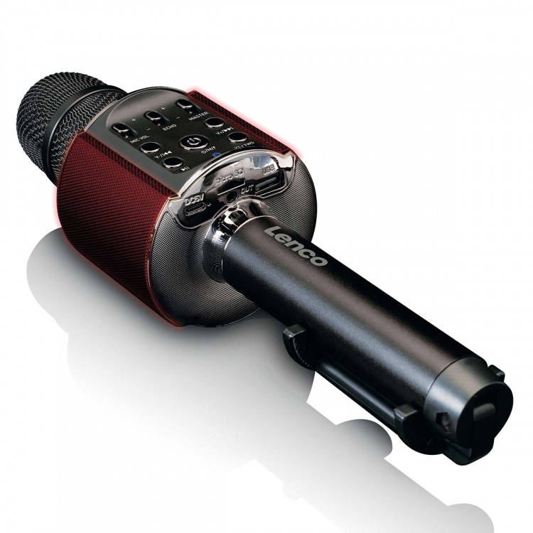 Lenco Bluetooth® karaokemikrofon med høyttaler og belysning Svart