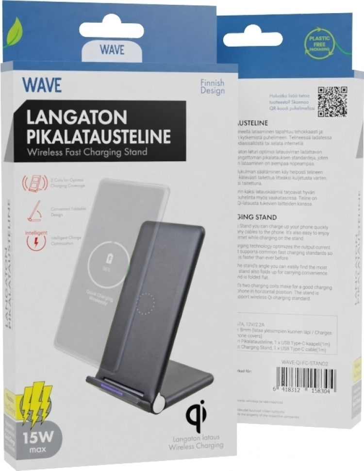 Wave Qi Desktop Stand 15W med trådløs lading, svart