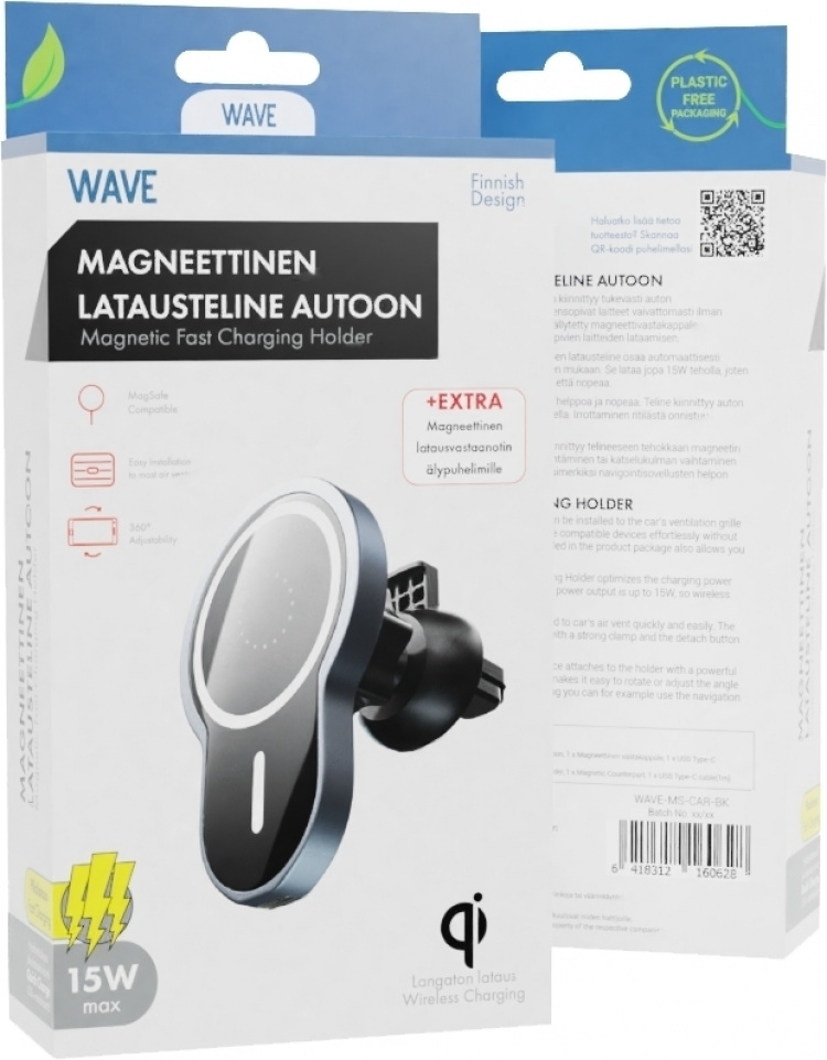 Wave magnetisk Qi-ladestativ for bil, svart Wave magnetisk Qi-ladestativ for bil, svart