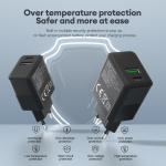 FoneKit Dobbel 20W-lader, USB-C + USB-A, svart