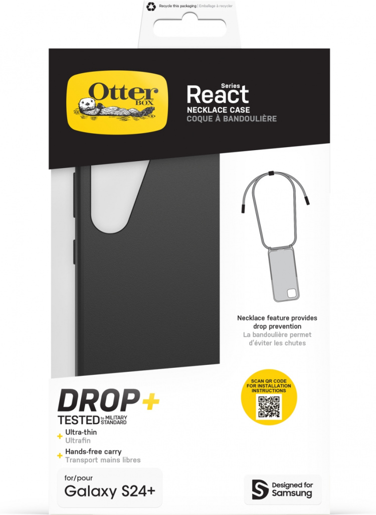 Otterbox React Necklace beskyttelsesetui med stropp, svart, Samsung Galaxy S24+ Otterbox React Necklace beskyttelsesetui med stropp, svart, Samsung Galaxy S24+