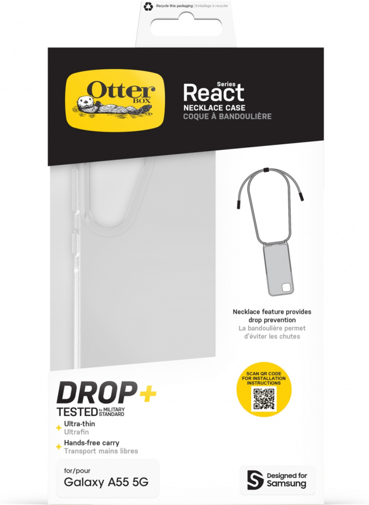 Otterbox React Necklace beskyttelsesetui med stropp, gjennomsiktig, Samsung Galaxy A55 Otterbox React Necklace beskyttelsesetui med stropp, gjennomsiktig, Samsung Galaxy A55