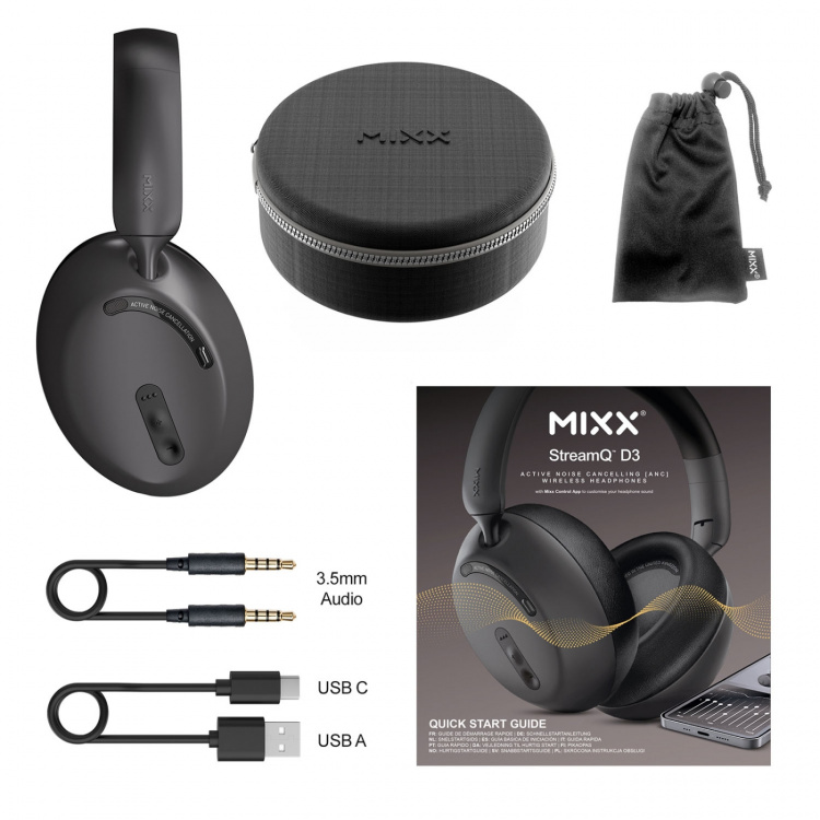 MIXX Hodetelefon StreamQ D3 ANC Over-Ear Trådløs Svart