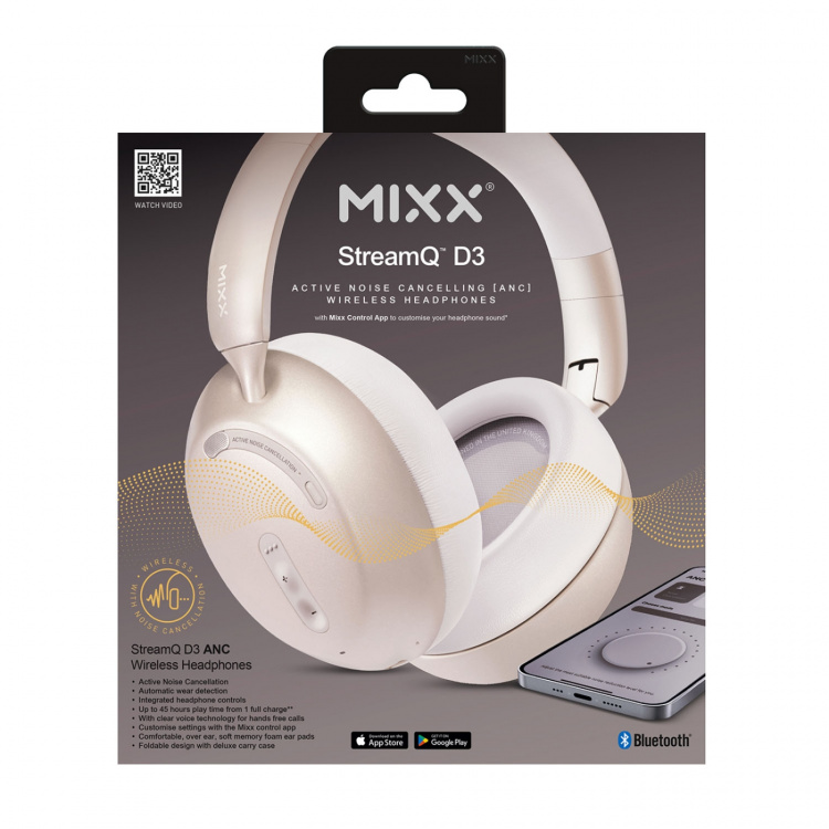 MIXX Hodetelefon StreamQ D3 ANC Over-Ear Trådløs Sand MIXX Hodetelefon StreamQ D3 ANC Over-Ear Trådløs Sand