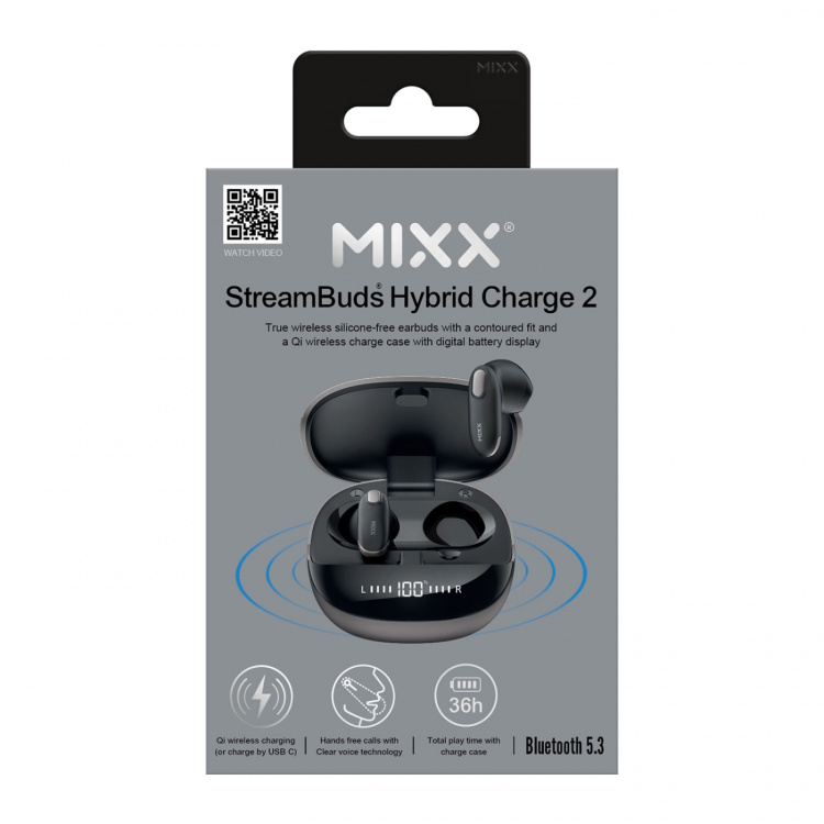 MIXX Hodetelefon Hybrid Charge 2 In-Ear Tws Qi Trådløs Svart