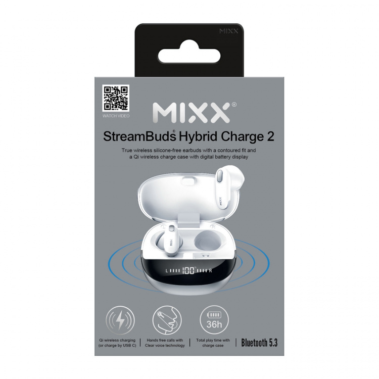 MIXX Hodetelefon Hybrid Charge 2 In-Ear Tws Qi Trådløs Hvit