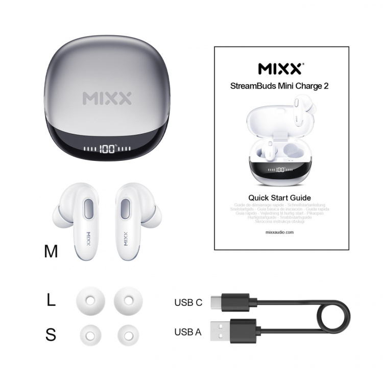 MIXX Hodetelefon Mini Charge 2 In-Ear Tws Qi Trådløs Hvit
