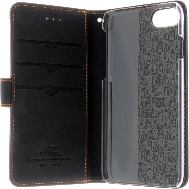 Insmat Exclusive Flip Case lommebokveske til iPhone 6 / 6s / 7 / 8 / SE, svart/oransje