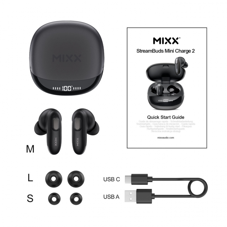 MIXX Hodetelefon Mini Charge 2 In-Ear Tws Qi Trådløs Svart