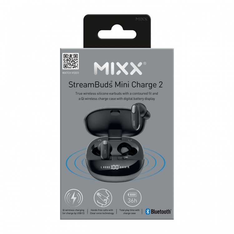 MIXX Hodetelefon Mini Charge 2 In-Ear Tws Qi Trådløs Svart