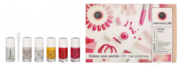 Nailmatic Nail Polish Set 52.5 ml Pink - 5x Nail Polish 8ml/5x Mixing Bases 2,5ml/10 Pipettes/5 Labels/1 Booklet With 20 Recipes