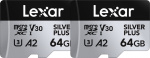 Lexar microSDXC Professional SILVER Plus UHS-I/U3/A2/4K R205/W100 (V30) - SILVER - 64 GB - 2-pakning