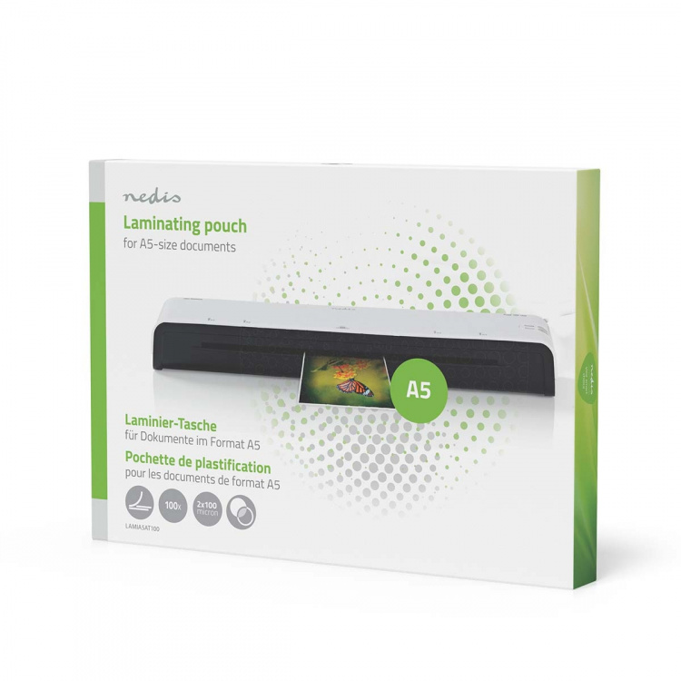 Nedis lamine~~POS=TRUNC Film | A5 | Tykkelse: 100 µm | Pakker per: 100 stk. | PET | Gjennomsiktig