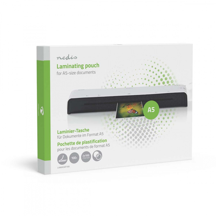 Nedis lamine~~POS=TRUNC Film | A5 | Tykkelse: 100 µm | Pakker per: 100 stk. | PET | Gjennomsiktig