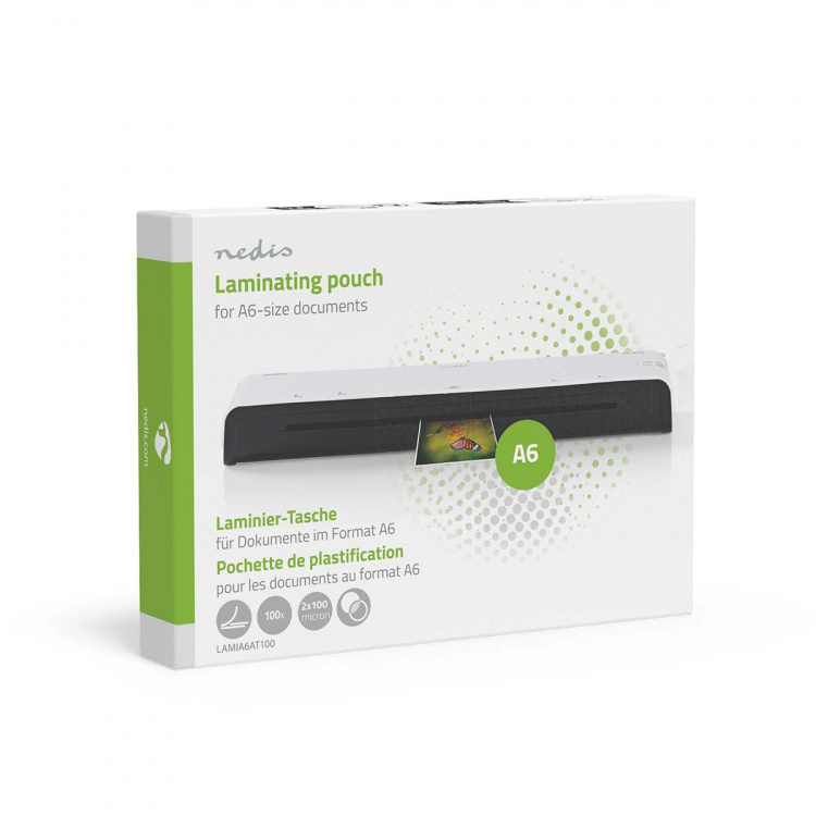 Nedis lamine~~POS=TRUNC Film | A6 | Tykkelse: 100 µm | Pakker per: 100 stk. | PET | Gjennomsiktig