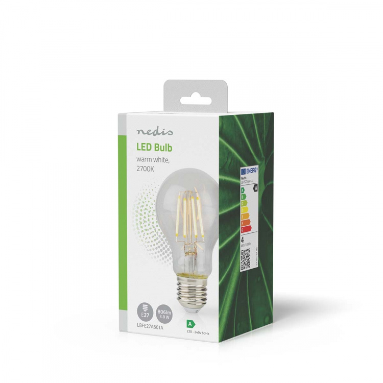 Nedis LED lyspære E27 | A60 | 3.8 W | 806 lm | 2700 K | Varm Hvit | Retro Style | 1 stk Nedis LED lyspære E27 | A60 | 3.8 W | 806 lm | 2700 K | Varm Hvit | Retro Style | 1 stk