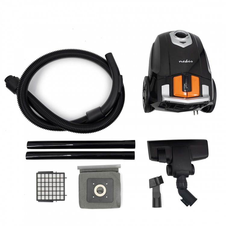 Nedis Støvsuger med pose | Med Bag | 700 W | Støvkapasitet: 2.0 l | Kombi Pensel | aksjonsradius: 7.50 m | Hepa 12 | Oransje / Sort