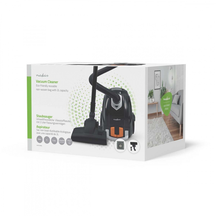 Nedis Støvsuger med pose | Med Bag | 700 W | Støvkapasitet: 2.0 l | Kombi Pensel | aksjonsradius: 7.50 m | Hepa 12 | Oransje / Sort