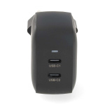 Nedis vegg lader | 35 W | GaN | PD3.0 | Hurtigladefunksjon | 1.75 / 2.33 / 2.92 / 3.0 A | Antall utganger: 2 | 2x USB-C™ | Automatisk Spenning Utvalg | Sort