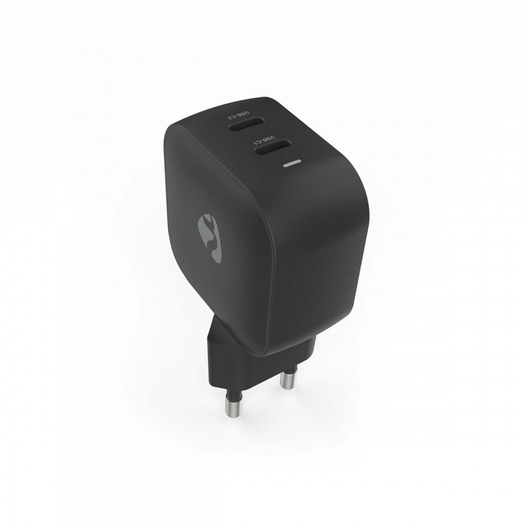 Nedis vegg lader | 35 W | GaN | PD3.0 | Hurtigladefunksjon | 1.75 / 2.33 / 2.92 / 3.0 A | Antall utganger: 2 | 2x USB-C™ | Automatisk Spenning Utvalg | Sort