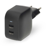 Nedis vegg lader | 45 W | GaN | PD3.0 | Hurtigladefunksjon | 2.25 A / 3.0 A | Antall utganger: 2 | 2x USB-C™ | Automatisk Spenning Utvalg | Sort