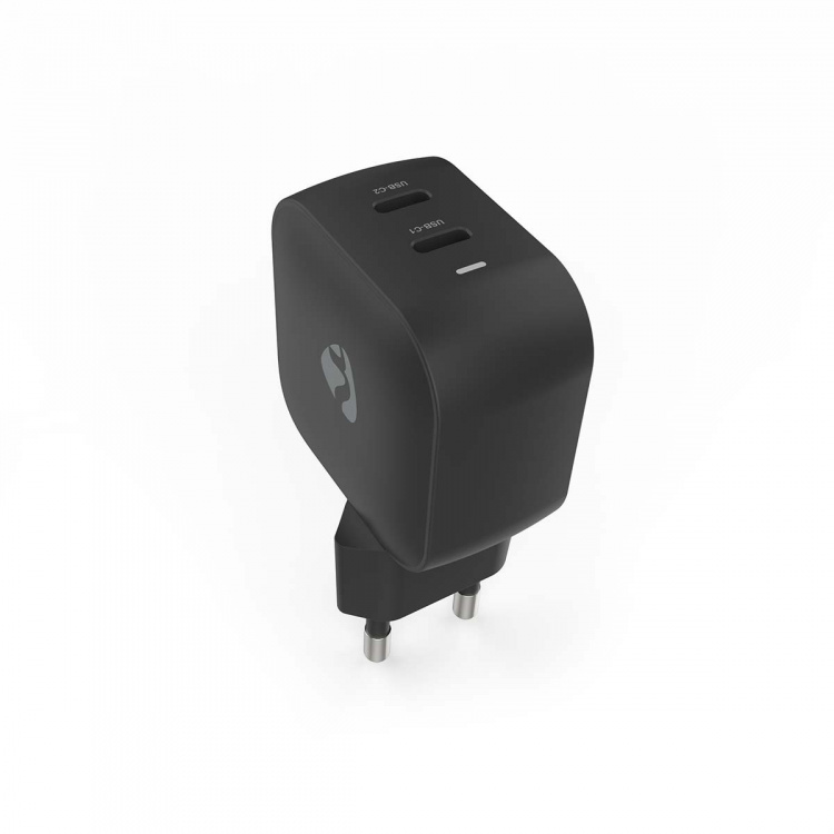 Nedis vegg lader | 45 W | GaN | PD3.0 | Hurtigladefunksjon | 2.25 A / 3.0 A | Antall utganger: 2 | 2x USB-C™ | Automatisk Spenning Utvalg | Sort