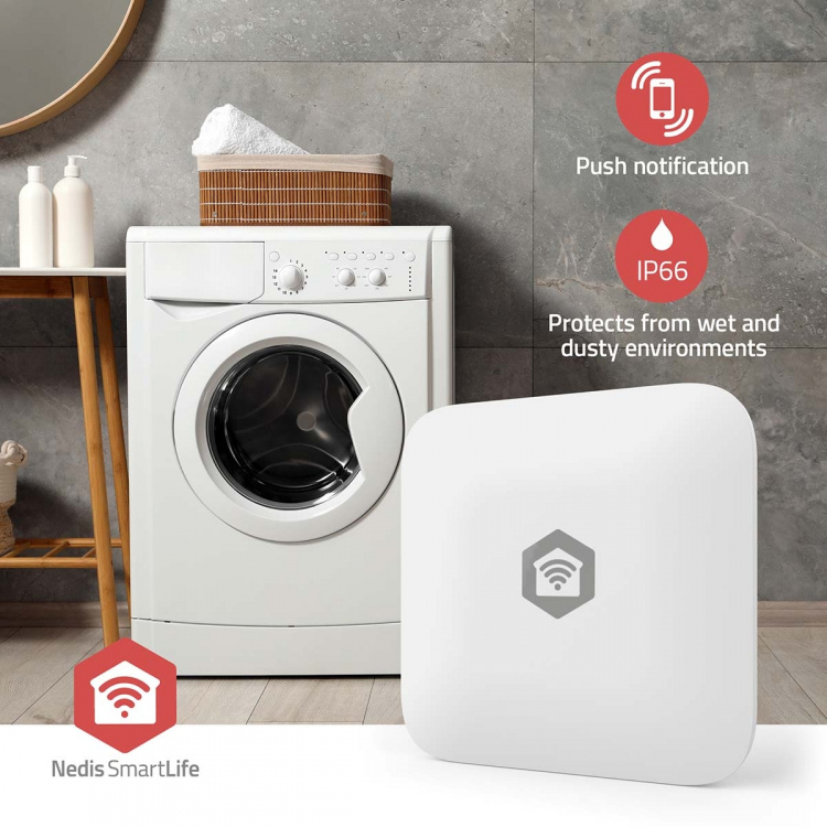 Nedis SmartLife Vanndetektor | Zigbee 3.0 | Batteri drevet | Maks. batteri levetid: 12 Måned | Hvit