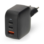 Nedis vegg lader | 70 W | GaN | PD3.0 | Hurtigladefunksjon | 1.5 / 2.25 A / 2.5 / 3.0 / 3.5 A | Antall utganger: 3 | USB-A / 2x USB-C™ | Automatisk Spenning Utvalg | Sort