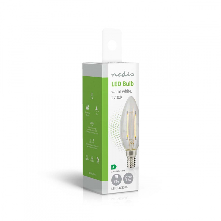 Nedis LED lyspære E14 | Lyshvit | 2.2 W | 470 lm | 2700 K | Varm Hvit | Retro Style | 1 stk. | Klart