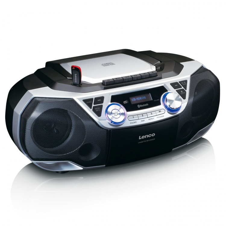 Lenco Bærbar Boombox med DAB+/FM-radio, Bluetooth®, CD, kassettopptaker og USB-spiller Sølv