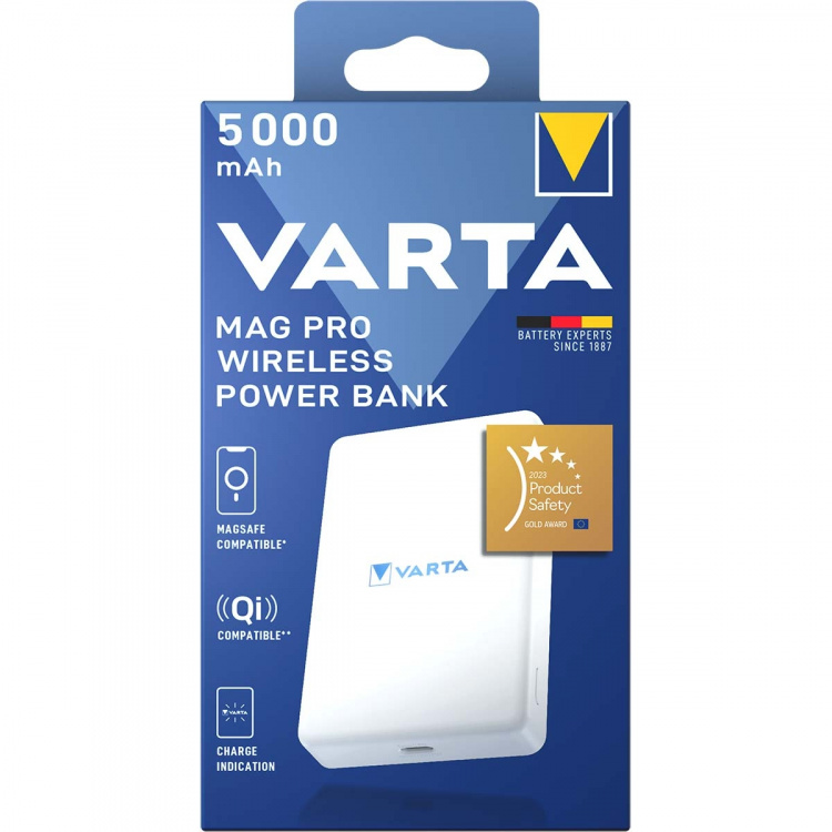 Varta Mag Pro trådløs strømbank 5.000 mAh - hvit utgave