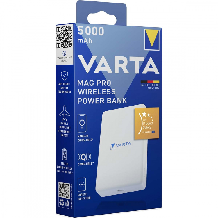 Varta Mag Pro trådløs strømbank 5.000 mAh - hvit utgave