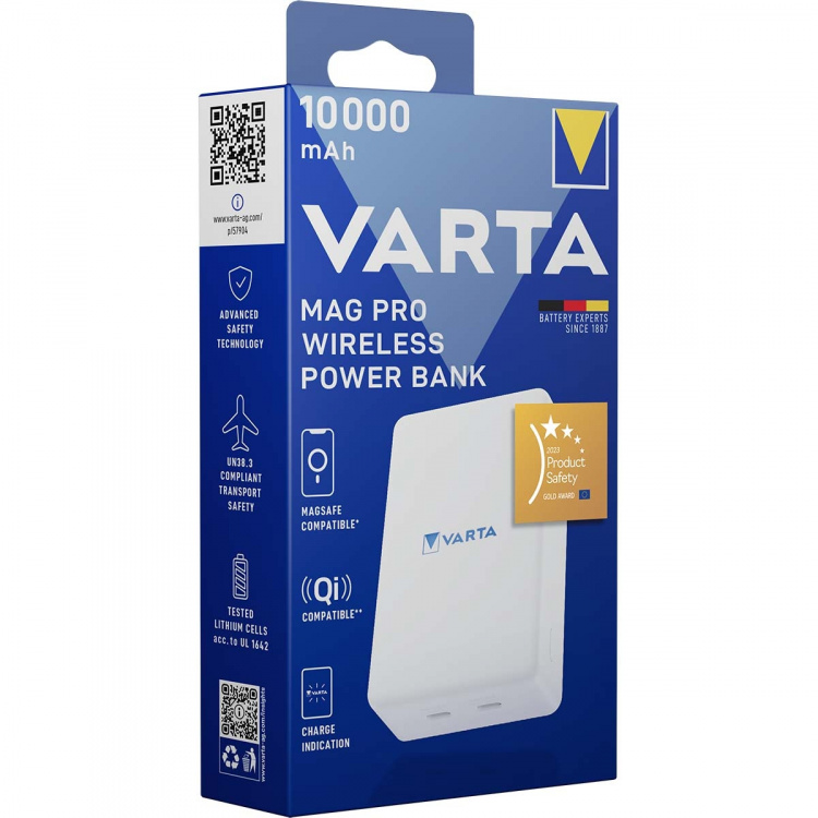 Varta Mag Pro trådløs strømbank 10 000 mAh - hvit utgave