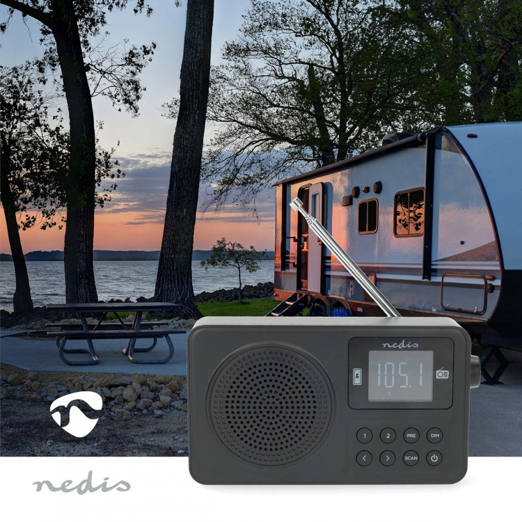 Nedis FM-radio | Bærbar design | FM | Accu drevet / USB-Strøm | Digitalt | 2 W | Skjermstørrelse: 1.77 