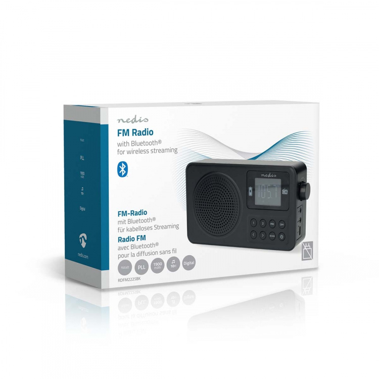 Nedis FM-radio | Bærbar design | FM | Accu drevet / USB-Strøm | Digitalt | 2 W | Skjermstørrelse: 1.77 