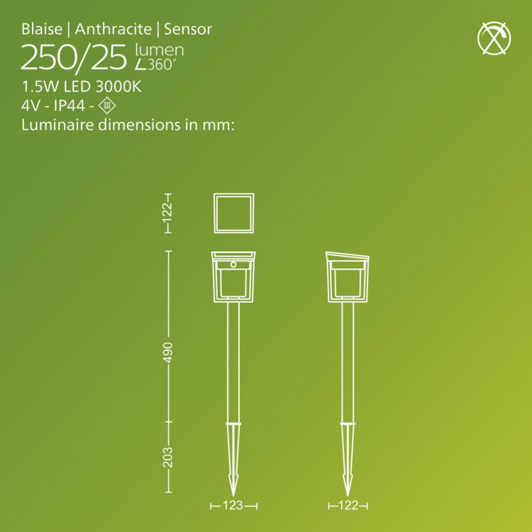 Philips Blaise Piedestal Solcell LED 250/20lm Svart